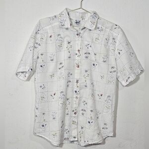 Vintage Tap & Co Women's Shirt Sz M Short Sleeve White Floral Camp Retro Read De